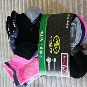 Athletic Works .Girls Ankle Socks - Black, Blue, Pink Variety. Size Small. NWT.
